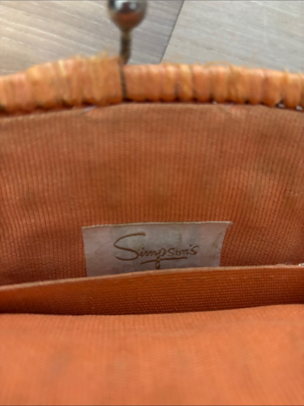 VINTAGE 60s Simpson’s Department Store Orange Raffia Beaded Clutch Bag - Picture 2 of 9